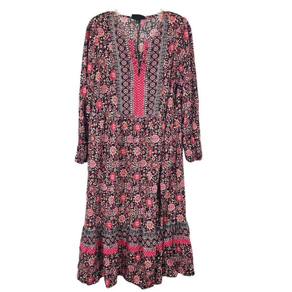 Lane Bryant Floral Maxi Dress Lace Up Neck Womens Plus Size 16 black pink boho - Picture 15 of 16